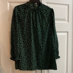 Elegant Green Polka Dot Women's 3/4 Length SleeveTop